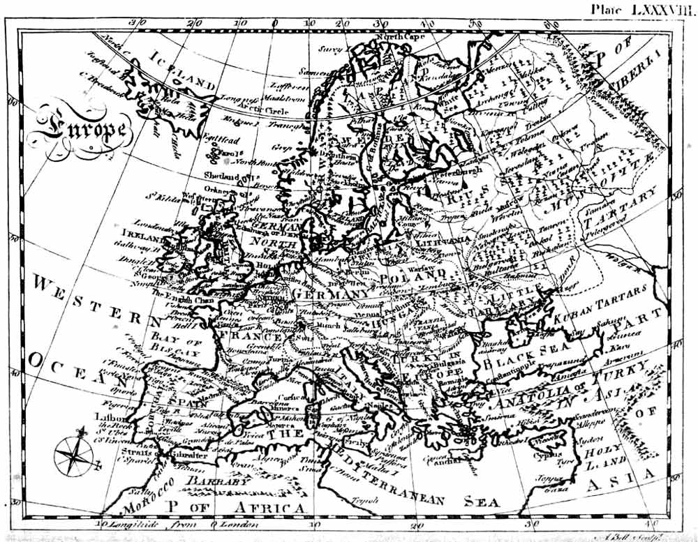 Карта Европы из первого издания Британской Энциклопедии