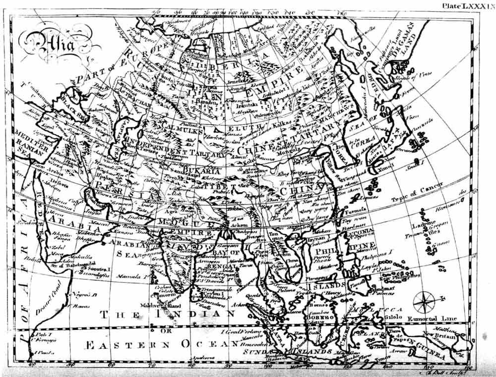 Карта Азии из первого издания Британской Энциклопедии